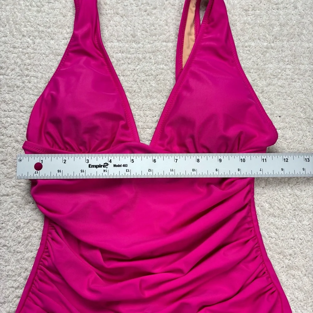 J. Crew Swimsuit Womens 2 Fuchsia Pink Ruched V-Neck One Piece‎ Swim Beach Vacay